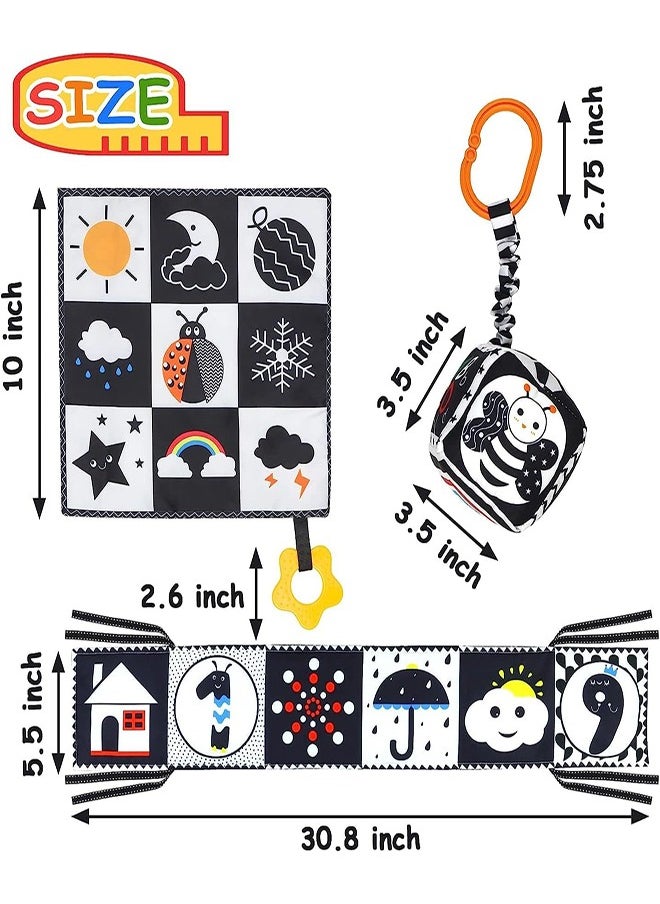0TO1 TECH Baby Soft Fabric Book 3PCS 3D Tactile High Contrast Fabric Book Baby Fabric Book Black and White Active Pleated Baby Book  - Image 5
