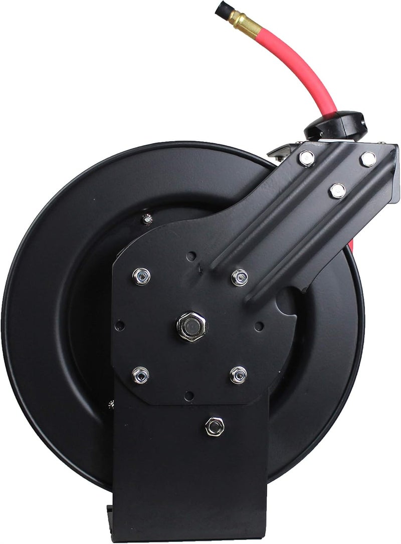 Maxworks ماكس ووركس 50104 بكرة قابلة للسحب بطول 25 قدم مع خرطوم هواء بطول 38 × 25 مع تركيبات نحاسية باللون الأسود والأحمر - Image 3