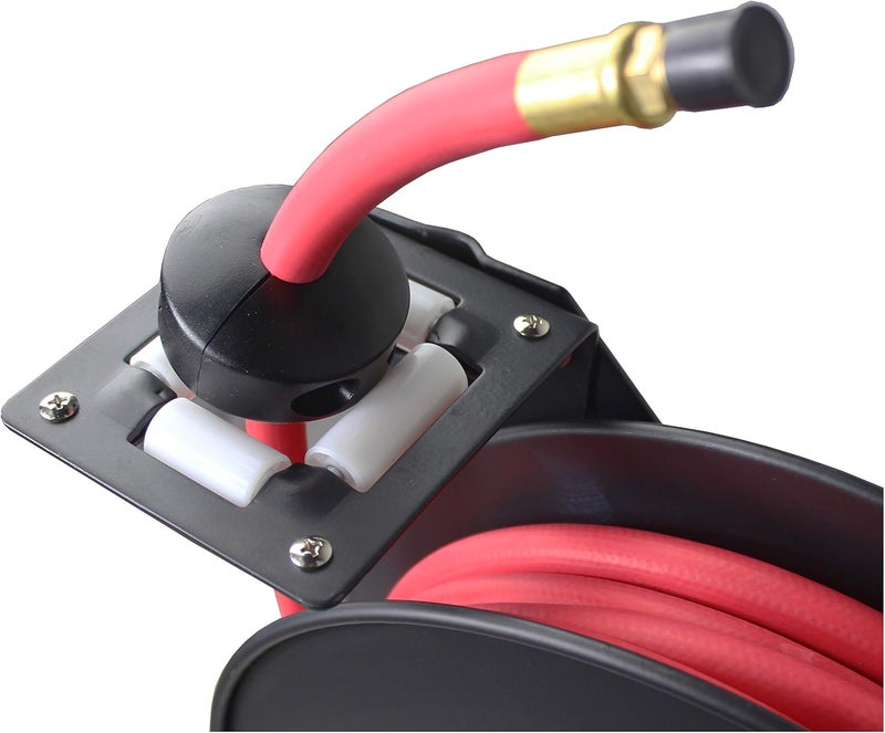 Maxworks ماكس ووركس 50104 بكرة قابلة للسحب بطول 25 قدم مع خرطوم هواء بطول 38 × 25 مع تركيبات نحاسية باللون الأسود والأحمر - Image 5