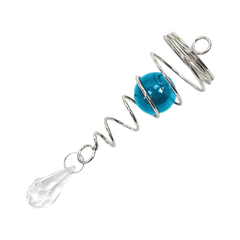 KLIZNIL Gazing Ball Spiral Tail Wind Chime Rotating Wind ChimesTwister Rotating Spiral Tail Wind Chime SilverCrystal Sky Blue Gazing Ball Spiral Double Tail - Image 1