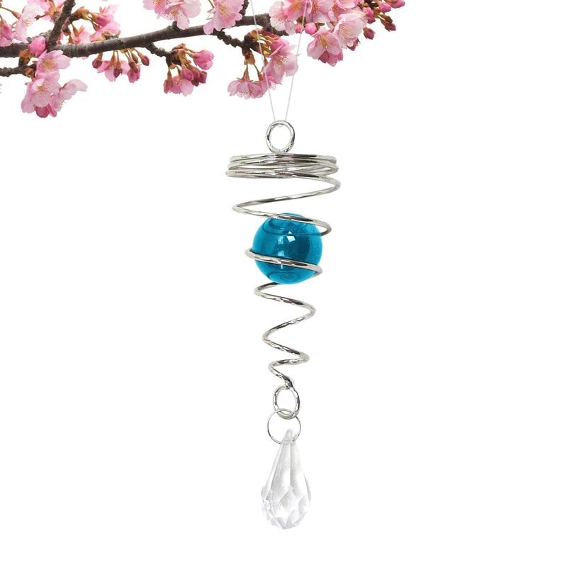 KLIZNIL Gazing Ball Spiral Tail Wind Chime Rotating Wind ChimesTwister Rotating Spiral Tail Wind Chime SilverCrystal Sky Blue Gazing Ball Spiral Double Tail - Image 3