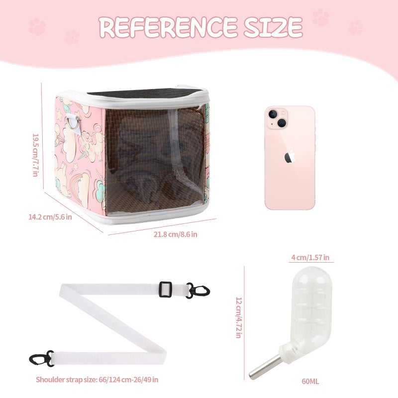 NOONEAU Guinea Pig Carrier Bag with Water Bottleï¼ŒTravel Portable Small Animal Carrier Sling Pouch, Clear Window Carrier Backpack for Hamster Bunny Gerbil Hedgehog Sugar Glider Lizard Bird.(Pink) - Image 3