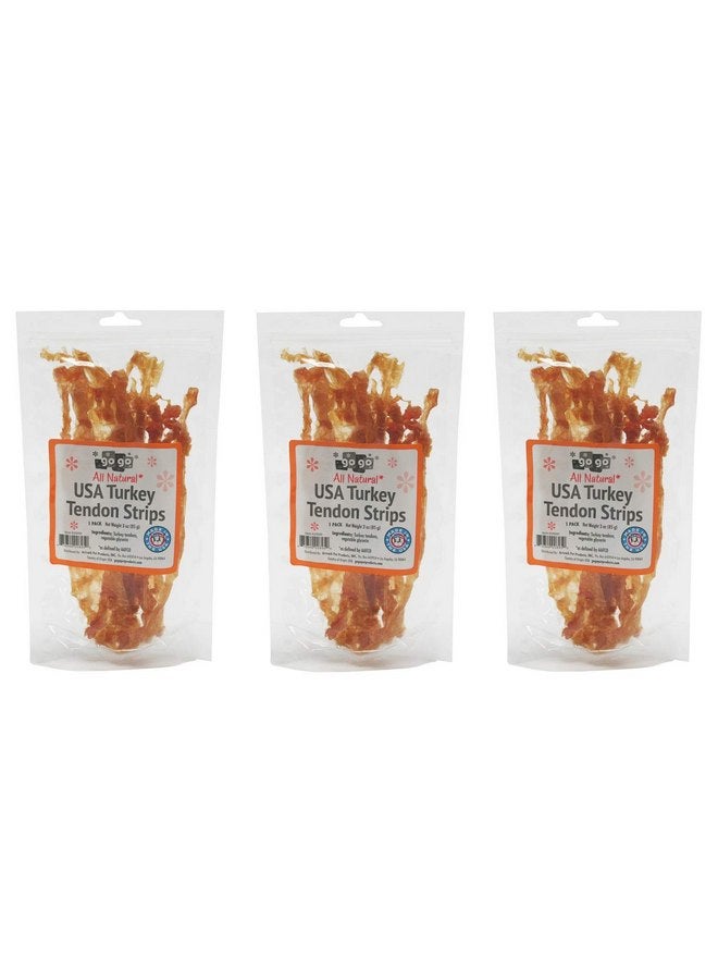 GOGO GOGO 3oz Turkey Tendon Strips Dog Chew Treats Sources and Made in The USA (3 Pack) - Image 1