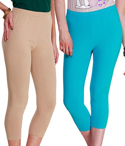 FeelBlue Women's Premium Cotton Stretchable Casual/Gym/Sports 3/4th Capri, Combo Pack, Free Size - Image 1