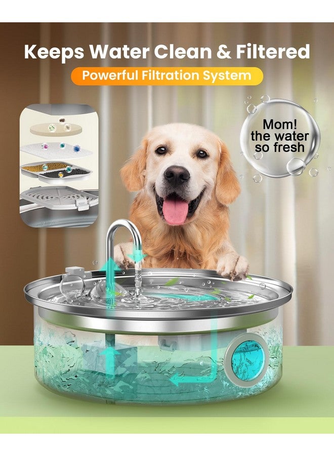 أوني سال نافورة مياه للكلاب من ون إيزال، وعاء مياه هادئ للكلاب، سعة 7 لتر/230 أونصة/1.8 جرام، نافورة مياه للكلاب من الفولاذ المقاوم للصدأ مع مستوى مياه مرئي وترشيح ثلاثي للكلاب من السلالات الكبيرة والمتوسطة والصغيرة - Image 4