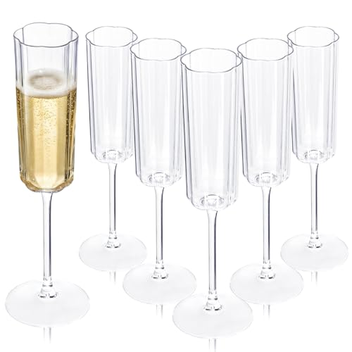 Ciaell 24 Pack Plastic Champagne Flutes - 6 Oz Flower Wavy Champagne Plastic Glasses - Heavy Duty Vintage Disposable Flutes for Party & Anniversary & Wedding - Image 1