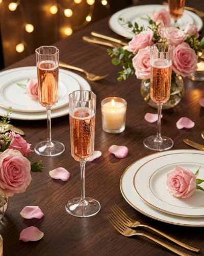 Ciaell 24 Pack Plastic Champagne Flutes - 6 Oz Flower Wavy Champagne Plastic Glasses - Heavy Duty Vintage Disposable Flutes for Party & Anniversary & Wedding - Image 5