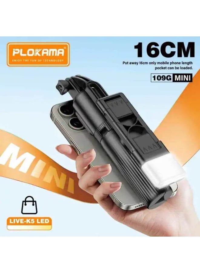 Portable Mini Selfie Stick K5 with LED Light & Bluetooth Remote – Ideal for Live Streaming & Photos - Image 4