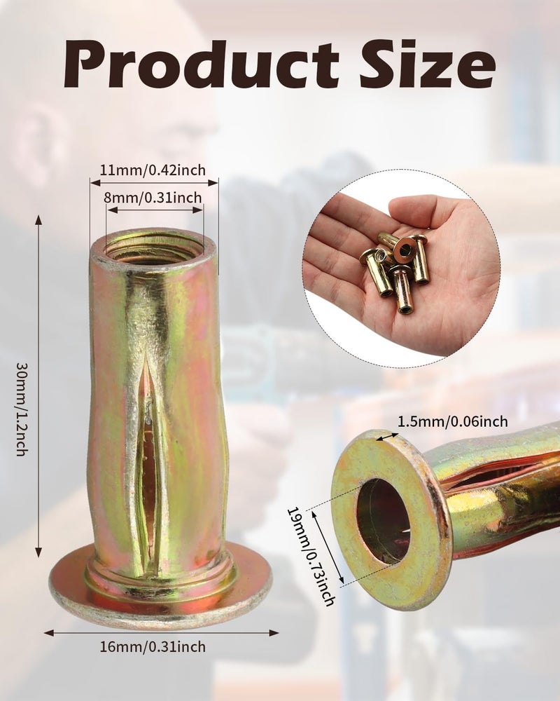 AOKLIT Store 50 Pack Multi-Grip Rivet Nut Kit, 5/16-18 Rivet Nut Steel Pre-Bulbed Shank, Plus Nut Color Zinc Plated Flat Head Threaded Insert Nut - Image 2
