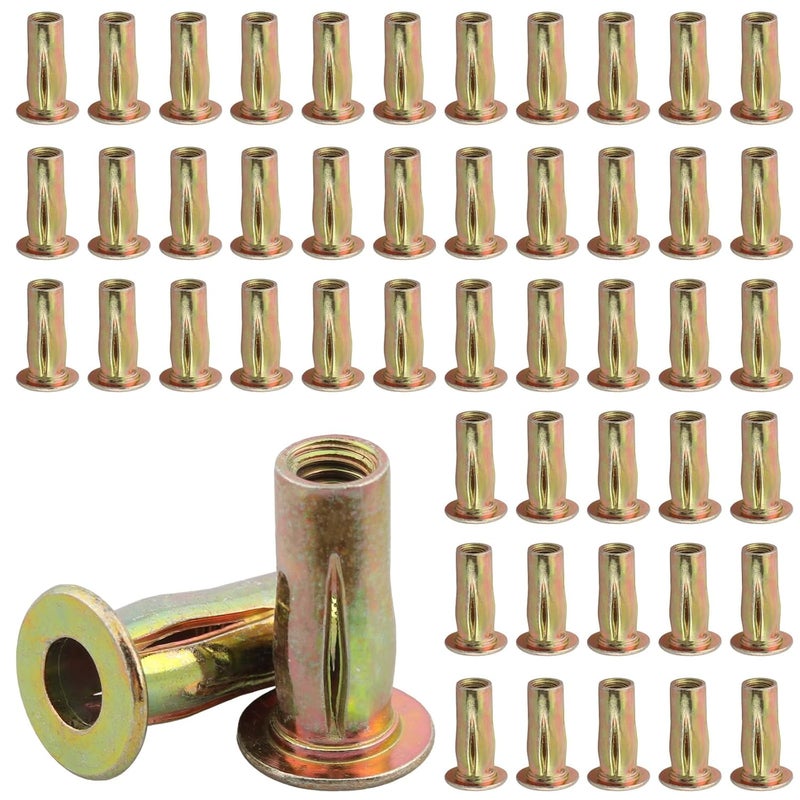 AOKLIT Store 50 Pack Multi-Grip Rivet Nut Kit, 5/16-18 Rivet Nut Steel Pre-Bulbed Shank, Plus Nut Color Zinc Plated Flat Head Threaded Insert Nut - Image 1