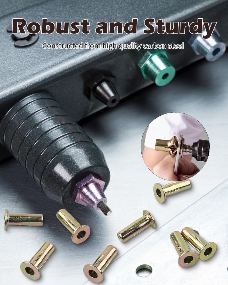 AOKLIT Store 50 Pack Multi-Grip Rivet Nut Kit, 5/16-18 Rivet Nut Steel Pre-Bulbed Shank, Plus Nut Color Zinc Plated Flat Head Threaded Insert Nut - Image 3