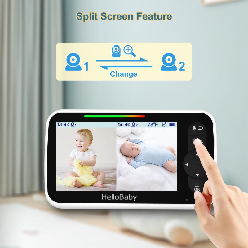 HelloBaby Video Baby Monitor with 2 Cameras and 5 Inch Split Screen Display, Remote Control Cameras with Night Vision and Temprature Monitoring - Image 3