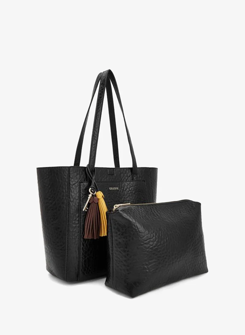 Celeste BLACK Textured School Tote Bag With Pouch - 37x13.5x28 CM for Women | Best Price UAE