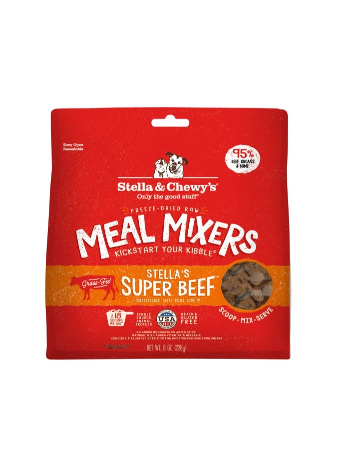 Stella & Chewys Stella & Chewys Super Beef Meal Mixers – 8 oz, Stella meal mixers, Stella & Chewys meal mixers, Stellas freeze dried food, freeze-dried dog food, best dog food, nutrious dog food, meal mixers, raw kibble mixers; kibble toppers, kibble toppers for dogs  - Image 1