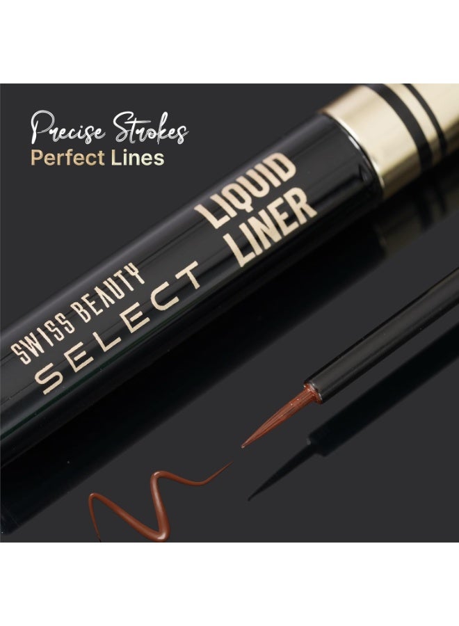 SWISS BEAUTY Select Here To Stay Semi-Matte Liquid Waterproof Eyeliner | With Precise & Pointed Tip | Smudge-Proof, Transfer- Proof | Shade- Mood Brown| 3ml | - Image 2