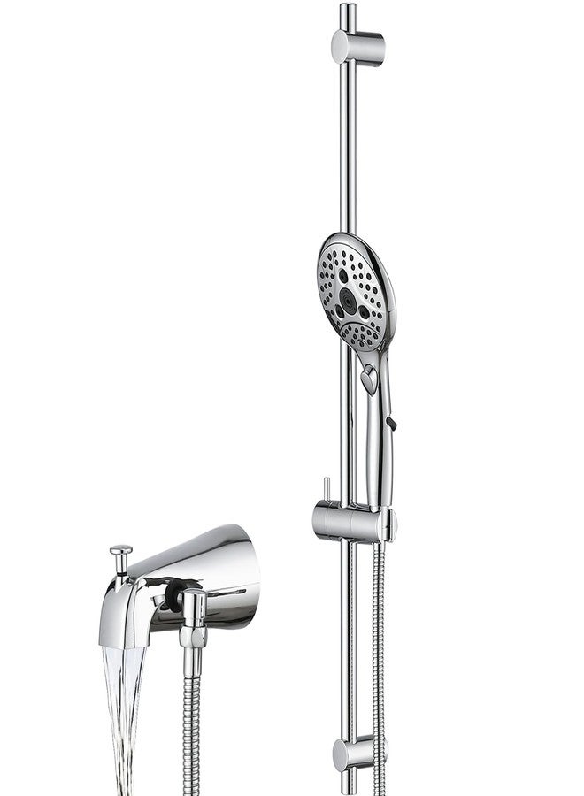 PROOX All Metal Diverter Tub Spout, 6 Settings Hand Held Shower with ON/Off Pause Switch, Adjustable Slide Bar, Chrome - Image 1