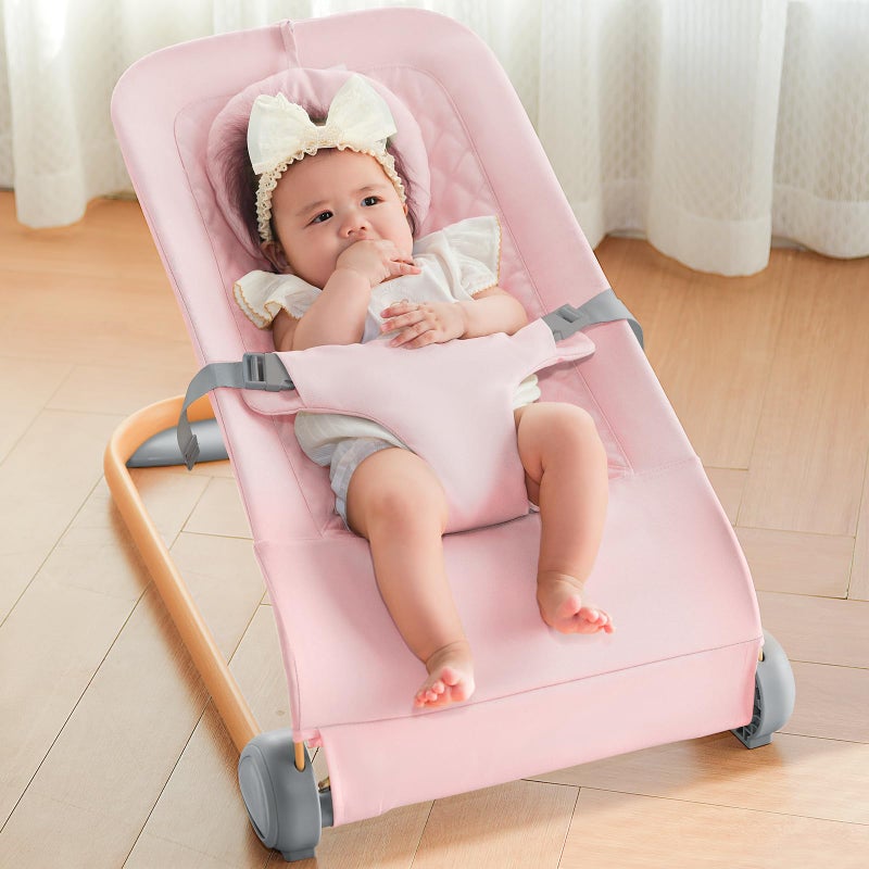 Fodoss Baby Bouncer Ergonomic Design Bouncer Chair Portable Baby Bouncer Seat for Infants Bouncer for Babies 012 MonthPink