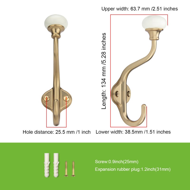 TUNNY Coat Hooks - 5 Pack Champagne Bronze Towel Hooks Robe Hooks Decorative Wall Hooks for Bathroom Bedroom Kitchen Towel Robe Clothes Cabinet Closet Bathroom Hardware - Image 3