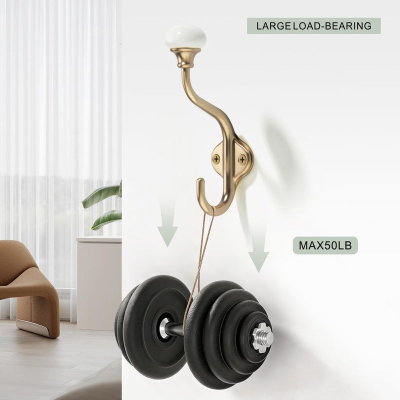 TUNNY Coat Hooks - 5 Pack Champagne Bronze Towel Hooks Robe Hooks Decorative Wall Hooks for Bathroom Bedroom Kitchen Towel Robe Clothes Cabinet Closet Bathroom Hardware - Image 2