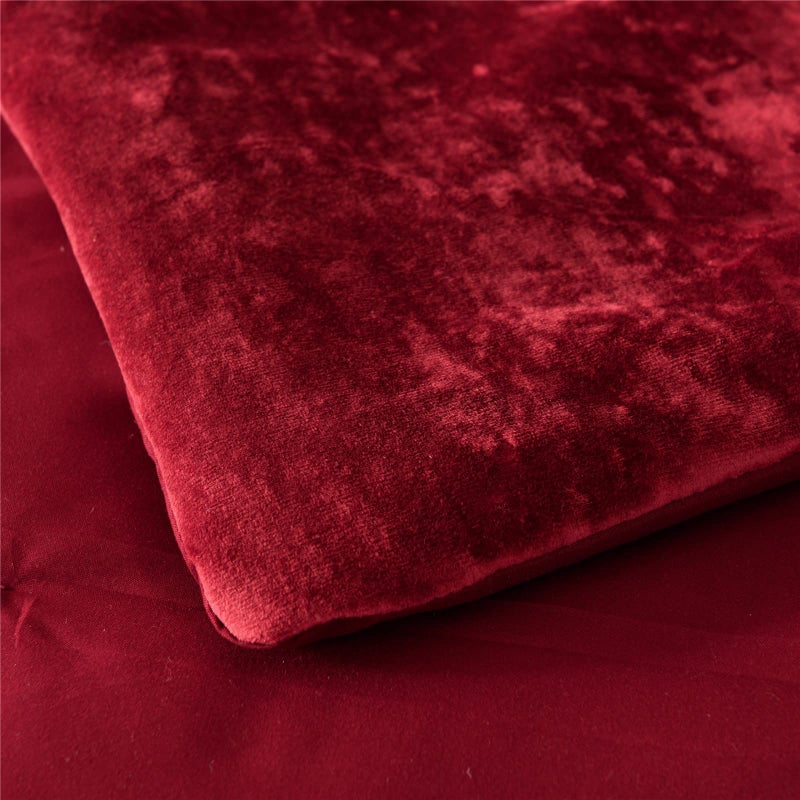 Fredsure Distressed Velvet Comforter Set, 5 Pieces Burgundy Red Queen, Distressed Velvet Face and Brushed Microfiber Reverse - Image 4