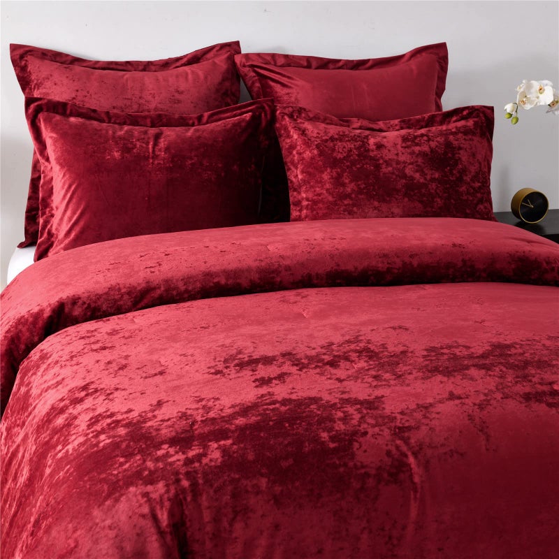 Fredsure Distressed Velvet Comforter Set, 5 Pieces Burgundy Red Queen, Distressed Velvet Face and Brushed Microfiber Reverse - Image 2