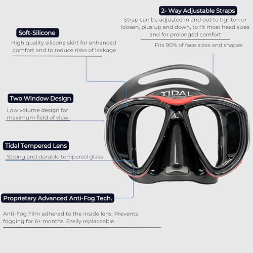 Pro Shot Tidal Mask for Snorkeling and Scuba Diving Best Anti-Fog Technology (Red) - Image 3