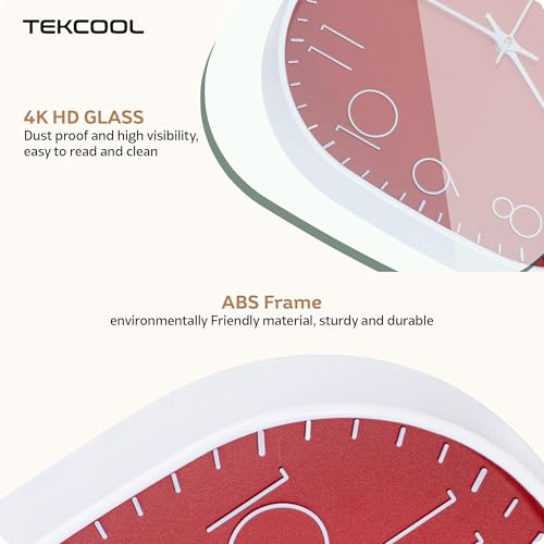 TEKCOOL Plastic Analogue Wall Clock 12" Silent Quartz Decorative Latest Wall Clock Non-Ticking Classic Clock Battery Operated Round Easy to Read for Room/Home/Kitchen/Bedroom/Office/School.Red - Image 2
