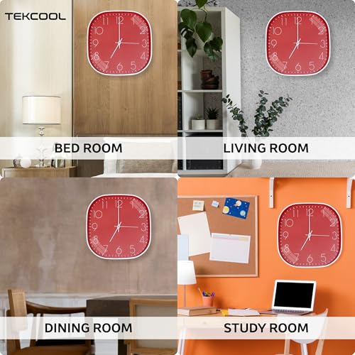 TEKCOOL Plastic Analogue Wall Clock 12" Silent Quartz Decorative Latest Wall Clock Non-Ticking Classic Clock Battery Operated Round Easy to Read for Room/Home/Kitchen/Bedroom/Office/School.Red - Image 4