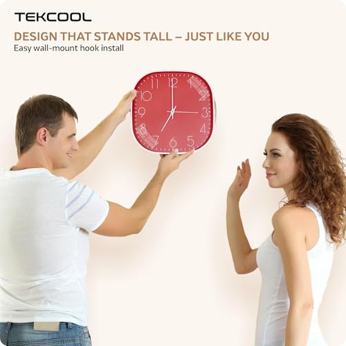 TEKCOOL Plastic Analogue Wall Clock 12" Silent Quartz Decorative Latest Wall Clock Non-Ticking Classic Clock Battery Operated Round Easy to Read for Room/Home/Kitchen/Bedroom/Office/School.Red - Image 5