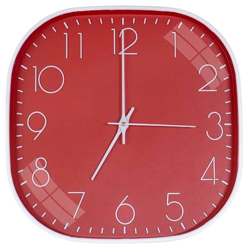 TEKCOOL Plastic Analogue Wall Clock 12" Silent Quartz Decorative Latest Wall Clock Non-Ticking Classic Clock Battery Operated Round Easy to Read for Room/Home/Kitchen/Bedroom/Office/School.Red - Image 1