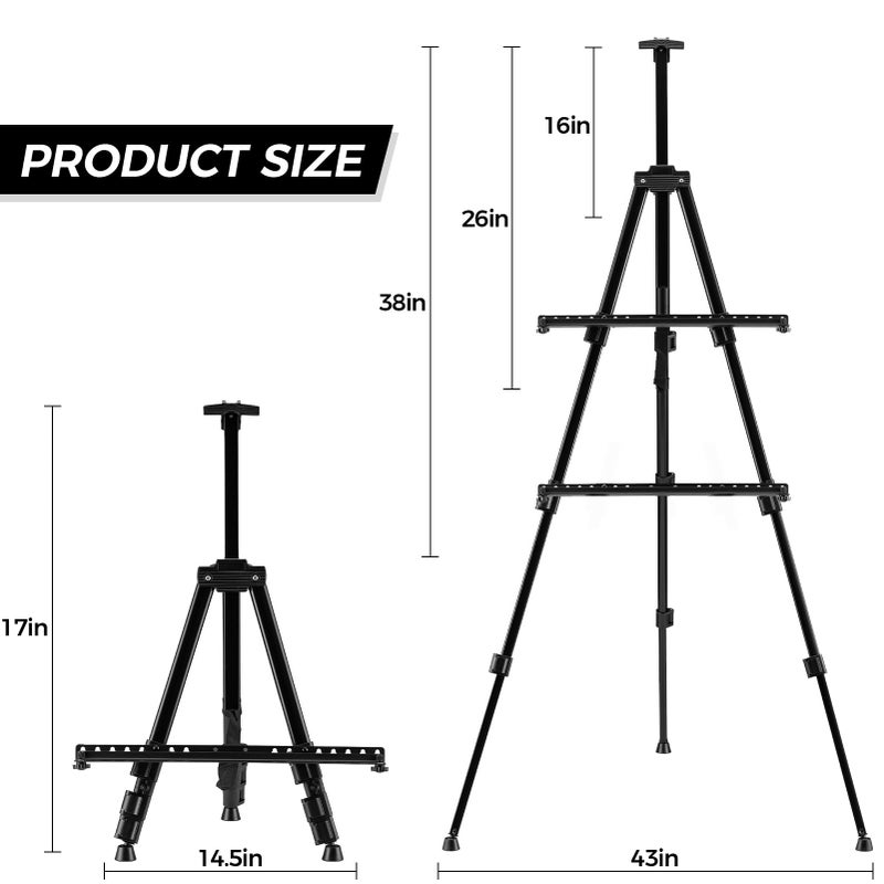 RRFTOK Art Easel for Painting and Display â€“ Adjustable Floor 66 Inch Folding Aluminum Easel Stand for Sign - Table Top Canvas Stand - Portable Drawing Paint Heavy Duty for Artists Adults Holder or Teen - Image 4