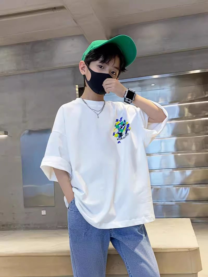 Boys' Short-Sleeved T-Shirt, Pure Cotton, Medium And Large Children'S Summer Clothing, 2026 New Trendy Brand, Summer Boys' White Half-Sleeved Children'S Clothing - Image 4