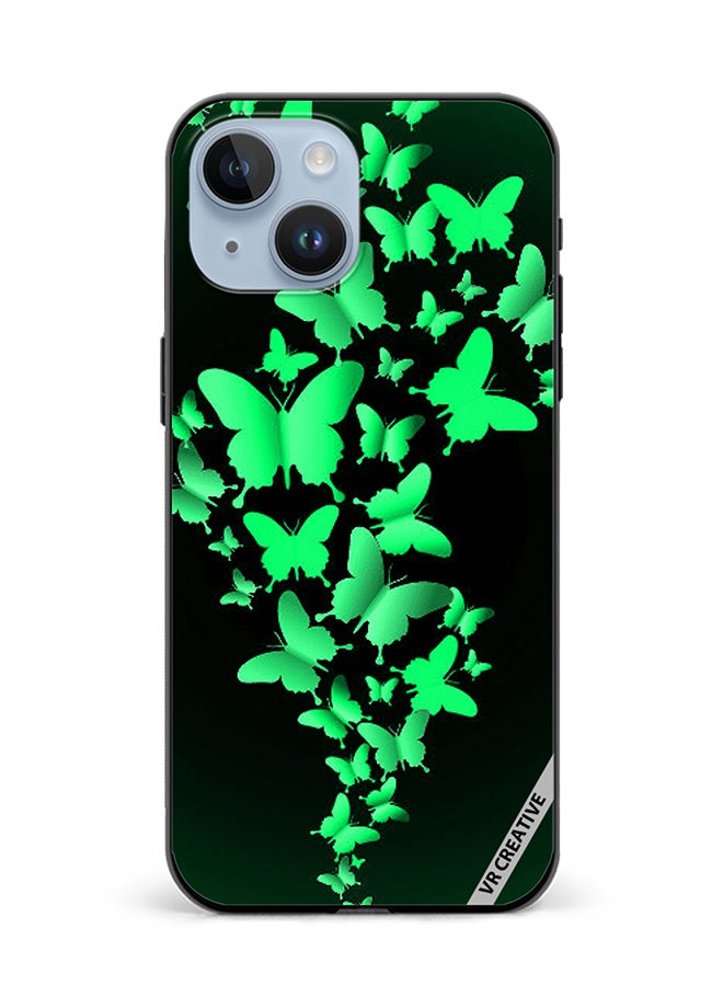 VR CREATIVE Protective Case Cover For Apple iPhone 15 Plus Green Butterflies Design Multicolour - Image 1