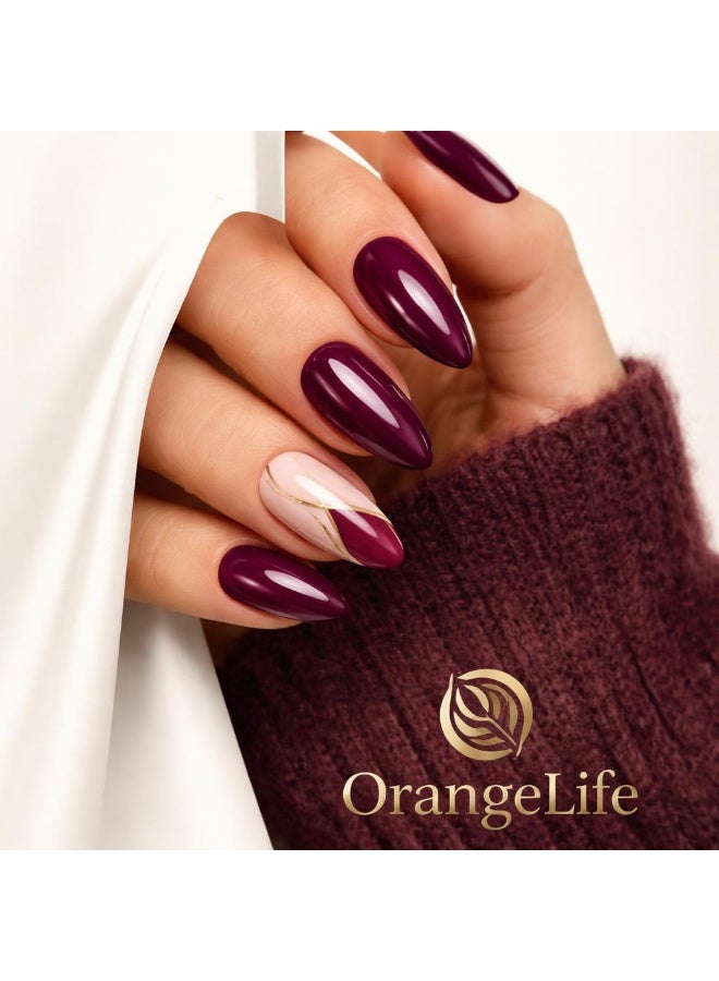 Orange Life Press On Nails Almond Shape Burgundy Wine Red Nude Pink Swirl Glossy Artificial Nails Full Cover Reusable Stick On Nails Acrylic Soft Gel Nail Kit Luxury Elegant Fashion Nails for Women Daily Wear Office Wedding Party Salon Style Long Lasting Durable Nails Nail Tips Nail Extension Nail Design Manicure Kit DIY Nails Salon Nails Beauty Nails Stylish Nails Trendy Nails Chic Nails Modern Nails Classic Nails Premium Nails Professional Nails Comfortable Lightweight Flexible Nails - Image 1