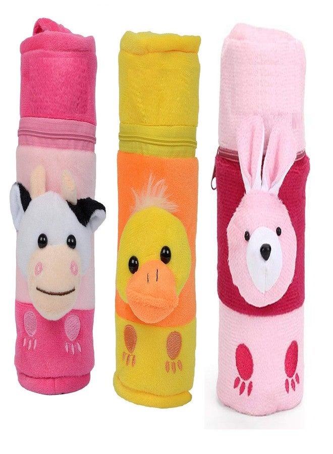 Lappu Baby Cute Velvet Milk Feeding Bottle Cover for 240ml, 250,ml, 260ml -Pack of 3 (Cow-Duck-Rabbit) - Image 1