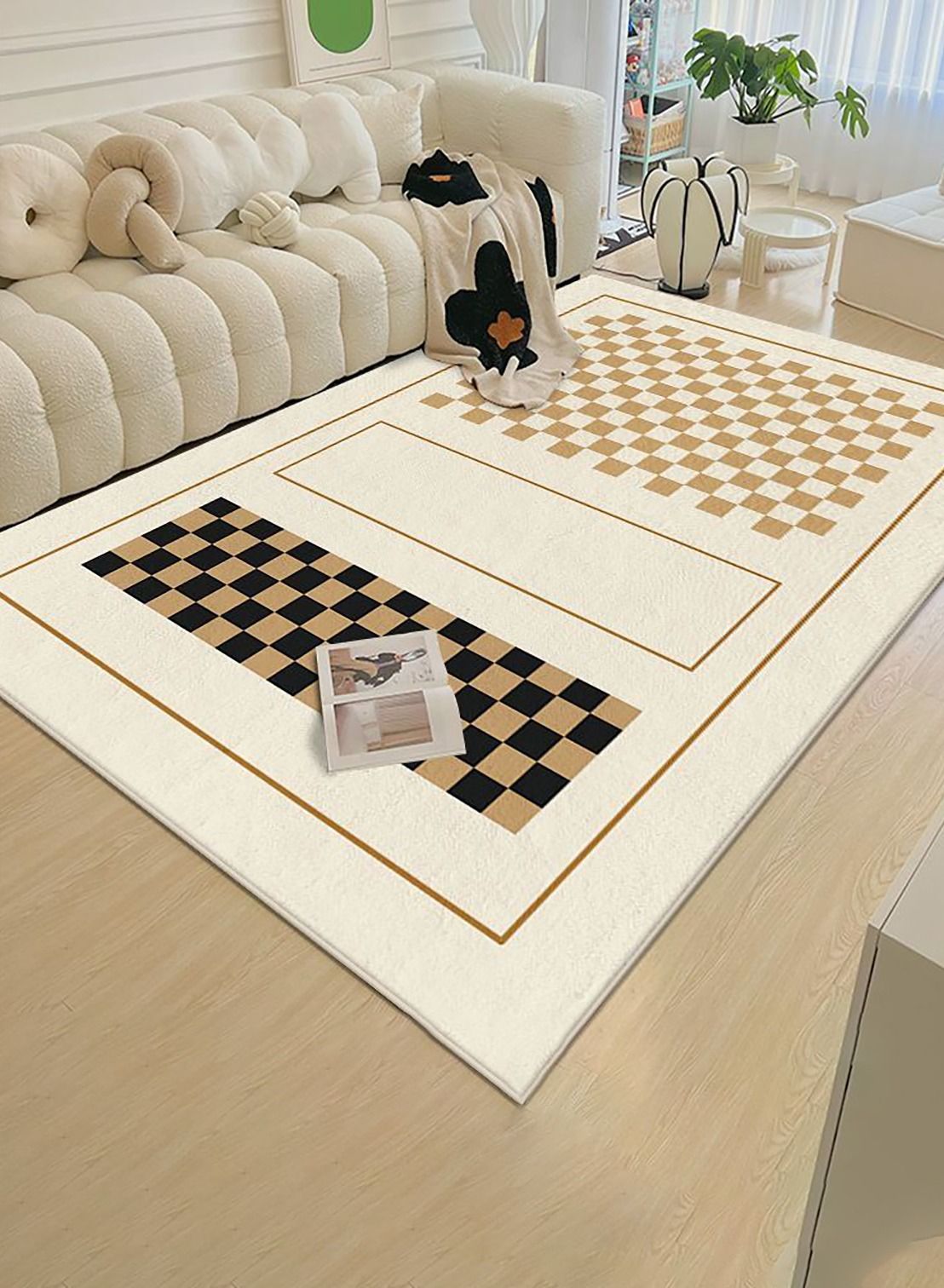 Modern Living Room Rug Soft Anti-slip Floor Carpet Contemporary Floor Rugs for Living Dining Room Bedroom Home Decor Linellae 160x230cm Type Q, Rectangle