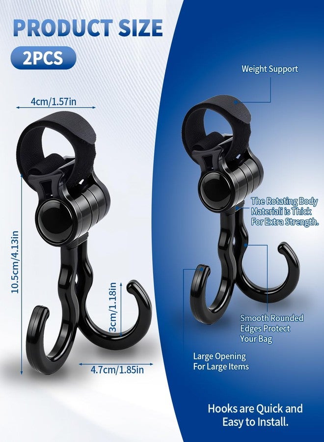 OXDFK 2 PCS Walker Hook Hanging with Dual Hook, 360° Rotation Multipurpose Stroller Hooks for Hanging Diaper Bags, Baby Stroller Wheelchair Hanger Clip Accessories, for Walker, Shopping Cart, Car Back Seat - Image 2
