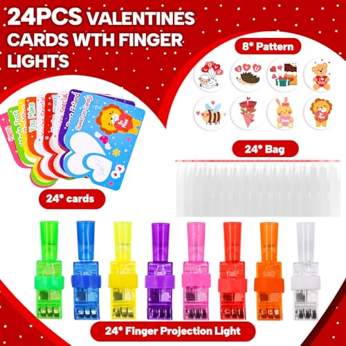 Garma Valentines Gift Cards for Kids with LED Light Up Finger Lights Party Favors 24Pcs Glow in The Dark Toys Goodie Bag Fillers Exchange Stuffers Treats Party Favors Classroom Gifts - Image 5