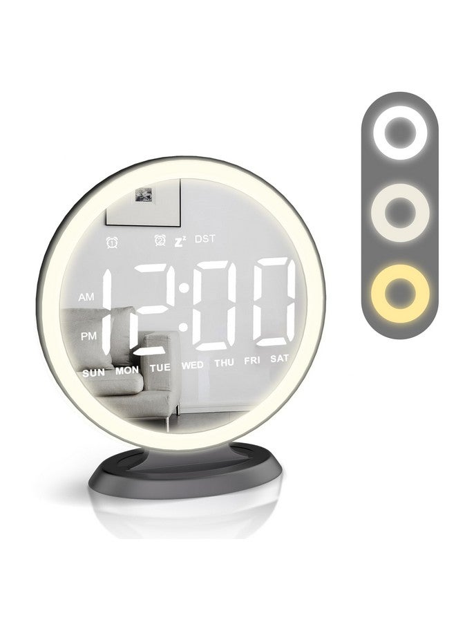 Jall Round Mirror Lighted Digital Alarm Clock, Mirror Surface For Makeup, Large Display, Easy Setting, Auto Dst, Auto Dimming, Usb Port, Modern Decor For Home, Bedroom, Office, Gift For Women, Girl, Black - Image 1