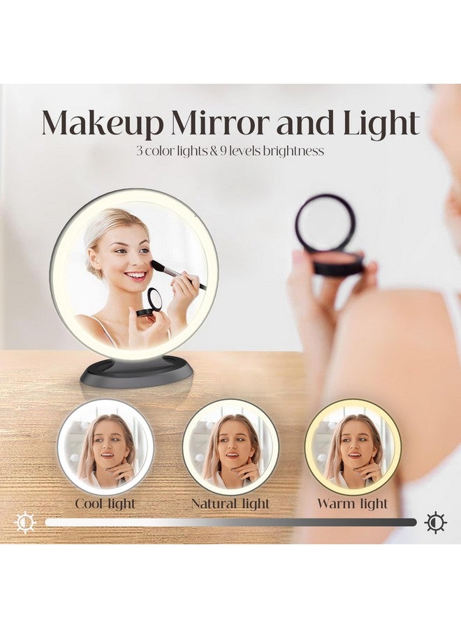 Jall Round Mirror Lighted Digital Alarm Clock, Mirror Surface For Makeup, Large Display, Easy Setting, Auto Dst, Auto Dimming, Usb Port, Modern Decor For Home, Bedroom, Office, Gift For Women, Girl, Black - Image 2