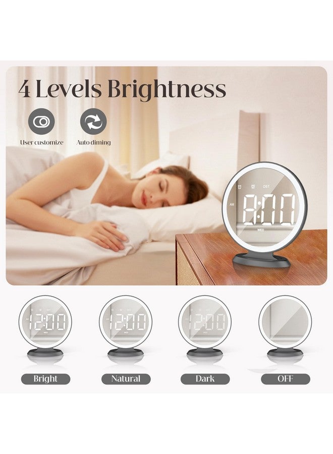 Jall Round Mirror Lighted Digital Alarm Clock, Mirror Surface For Makeup, Large Display, Easy Setting, Auto Dst, Auto Dimming, Usb Port, Modern Decor For Home, Bedroom, Office, Gift For Women, Girl, Black - Image 3