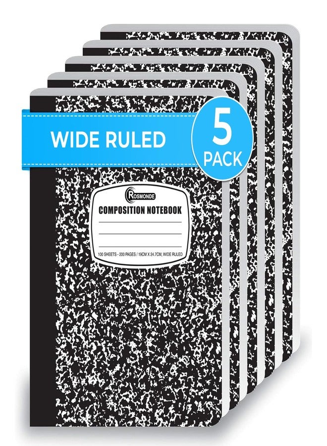 Rosmonde Composition Notebook Wide Ruled 5 Pack, 200 Pages (100 Sheets), 9-3/4 x 7-1/2, Back to School Supplies, Notebooks for School, Office Supplies, Notebooks for Work, Wide Ruled Notebook - Image 1