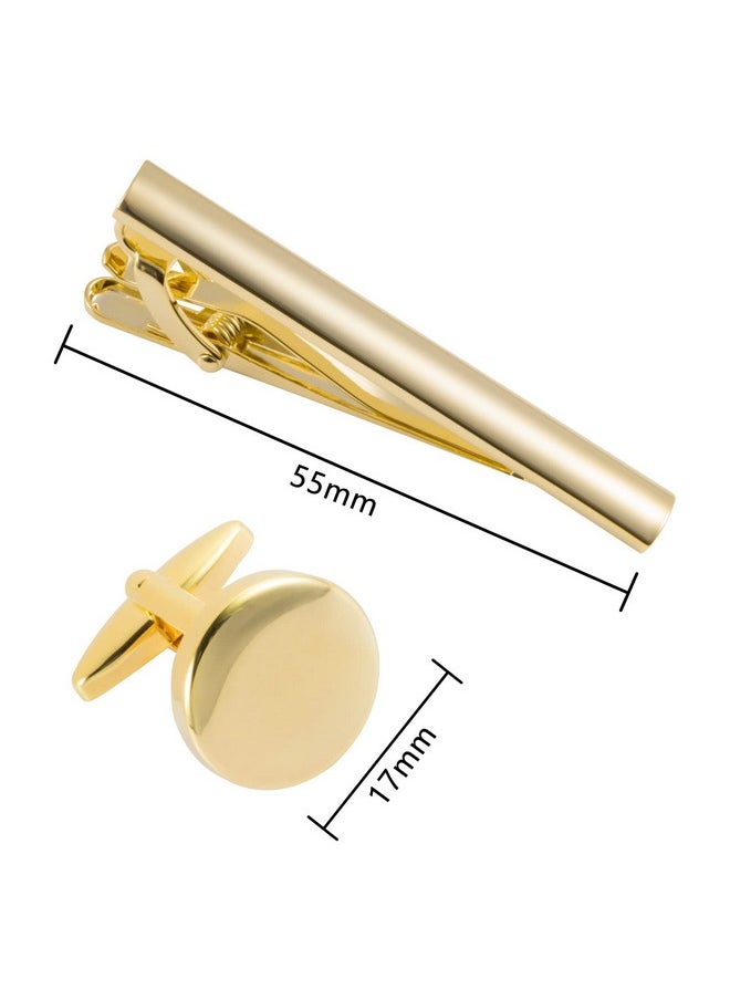 GWD - Cufflinks And Tie Clip Set For Men Personalized Cuff Links Business Wedding Father'S Day Gift (Gold) - Image 1