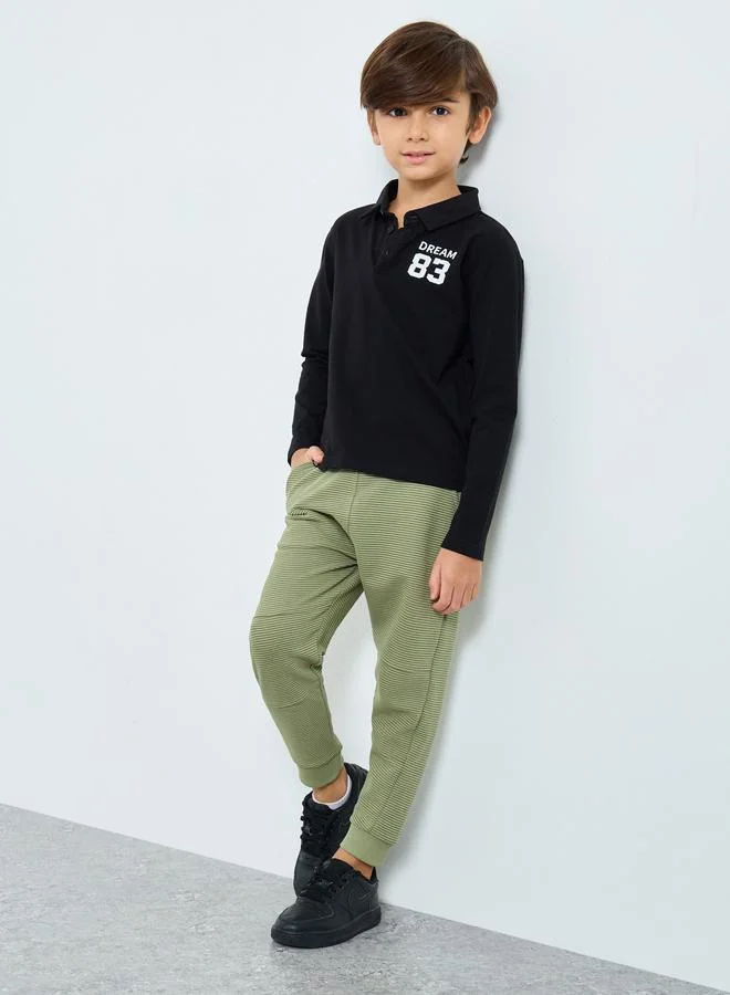 Styli Styli Boys Green Textured Ottoman Joggers