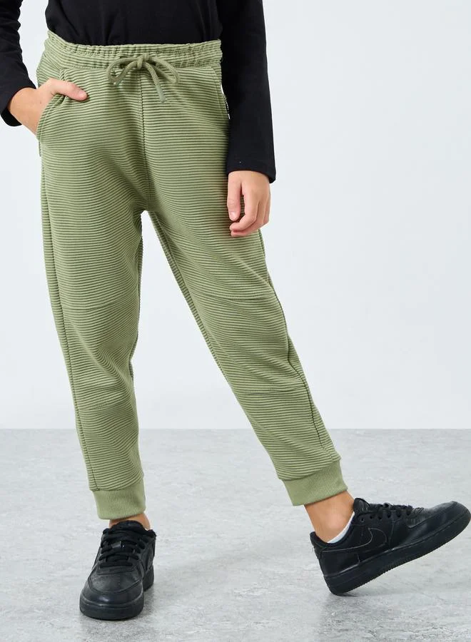 Styli Styli Boys Green Textured Ottoman Joggers