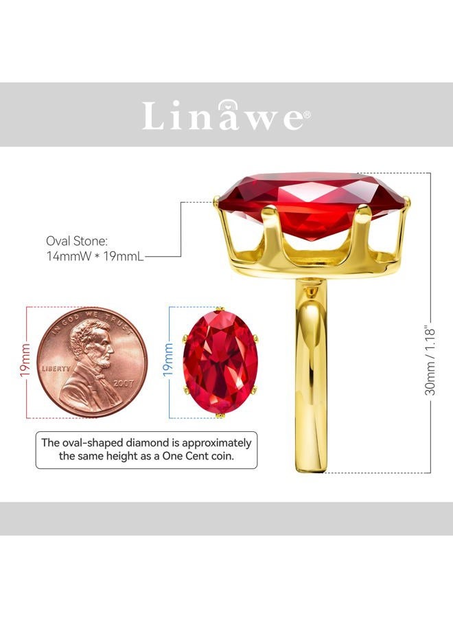 Linawe Ruby Rings for Women Gold Plated, Red Cubic Zirconia Diamond Adjustable Ring, Vintage Boho Cocktail Crystal Gemstone Chunky Rings, Wedding Dupes Women Jewelry, Large, Rhinestone Glass Stone, - Image 2