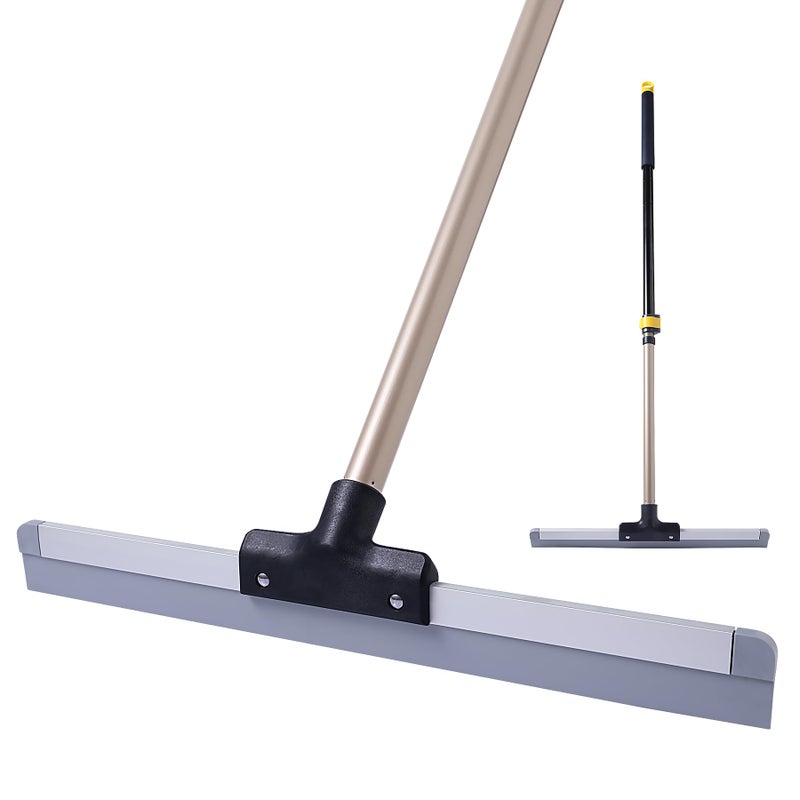Yocada Floor Squeegee Scrubber Broom Rubber TPR Blade Telescopic Pole Household Broom for Garage Courtyard Shower Bathroom Floor Marble Glass Tile Water Foam Pet Hair Removal Cleaning 55 inch - Image 1