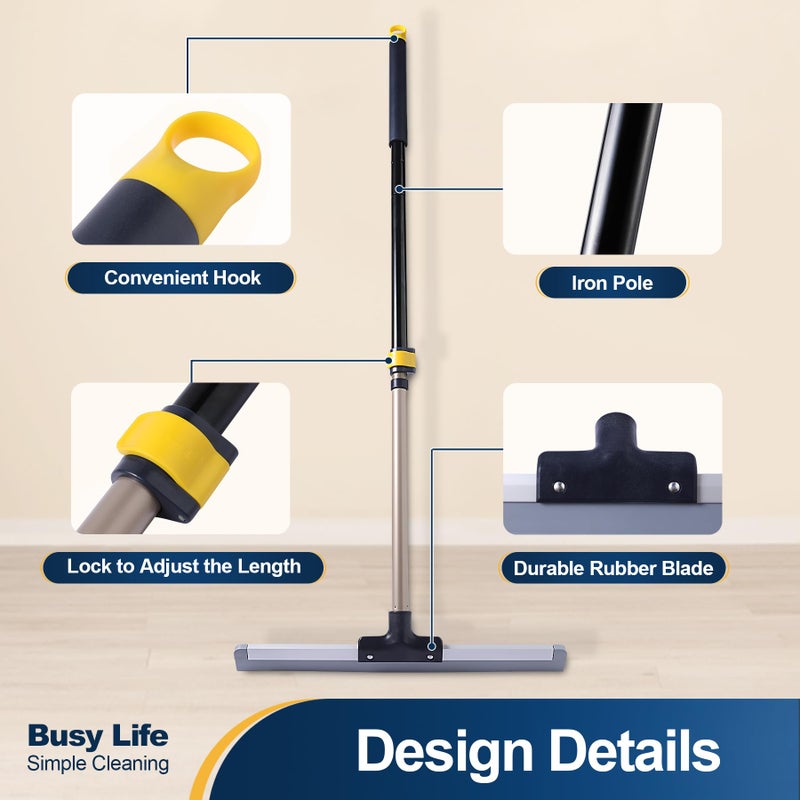 Yocada Floor Squeegee Scrubber Broom Rubber TPR Blade Telescopic Pole Household Broom for Garage Courtyard Shower Bathroom Floor Marble Glass Tile Water Foam Pet Hair Removal Cleaning 55 inch - Image 2
