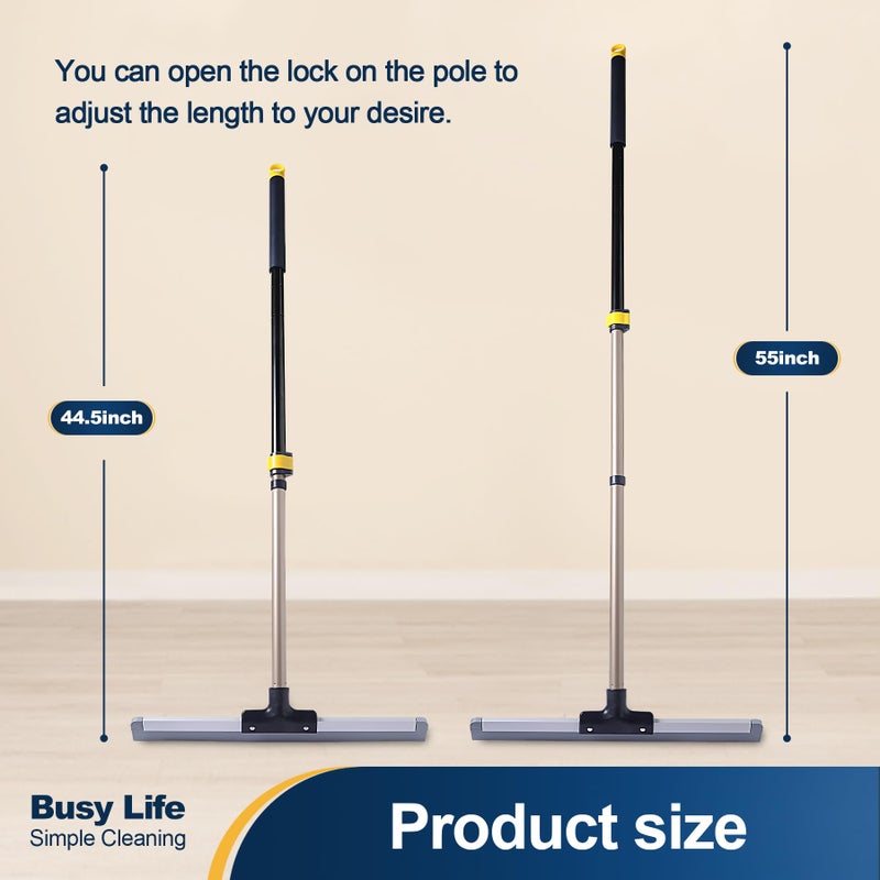 Yocada Floor Squeegee Scrubber Broom Rubber TPR Blade Telescopic Pole Household Broom for Garage Courtyard Shower Bathroom Floor Marble Glass Tile Water Foam Pet Hair Removal Cleaning 55 inch - Image 3
