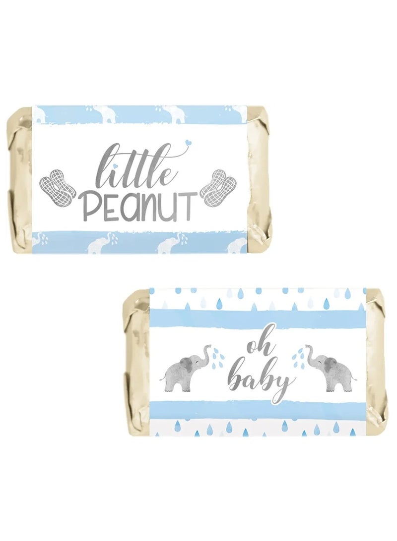 Blue Elephant Baby Shower Mini Candy Bar Wrappers - 45 Stickers - Image 1